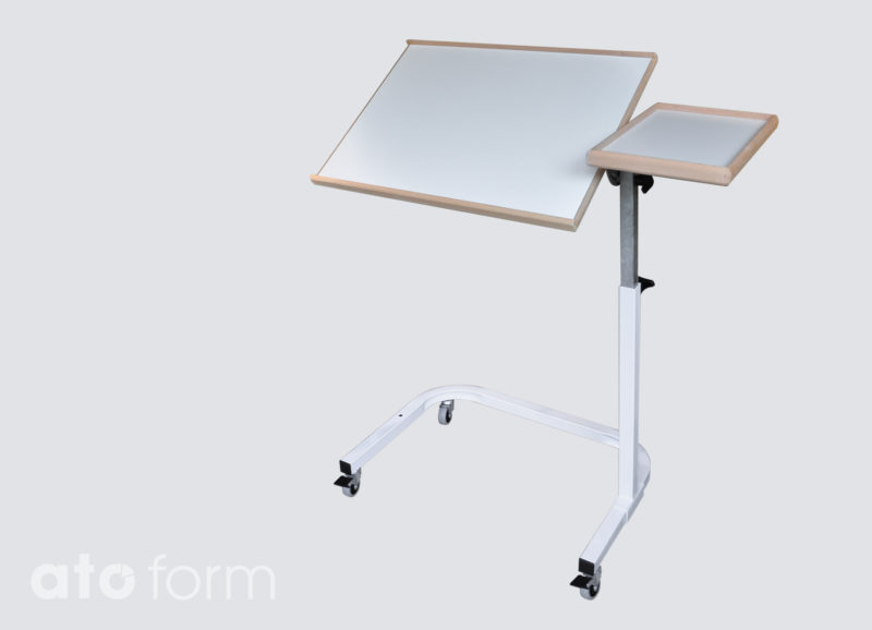 Bed-Table Saale with inclinable tabletop and fixed side-plate.