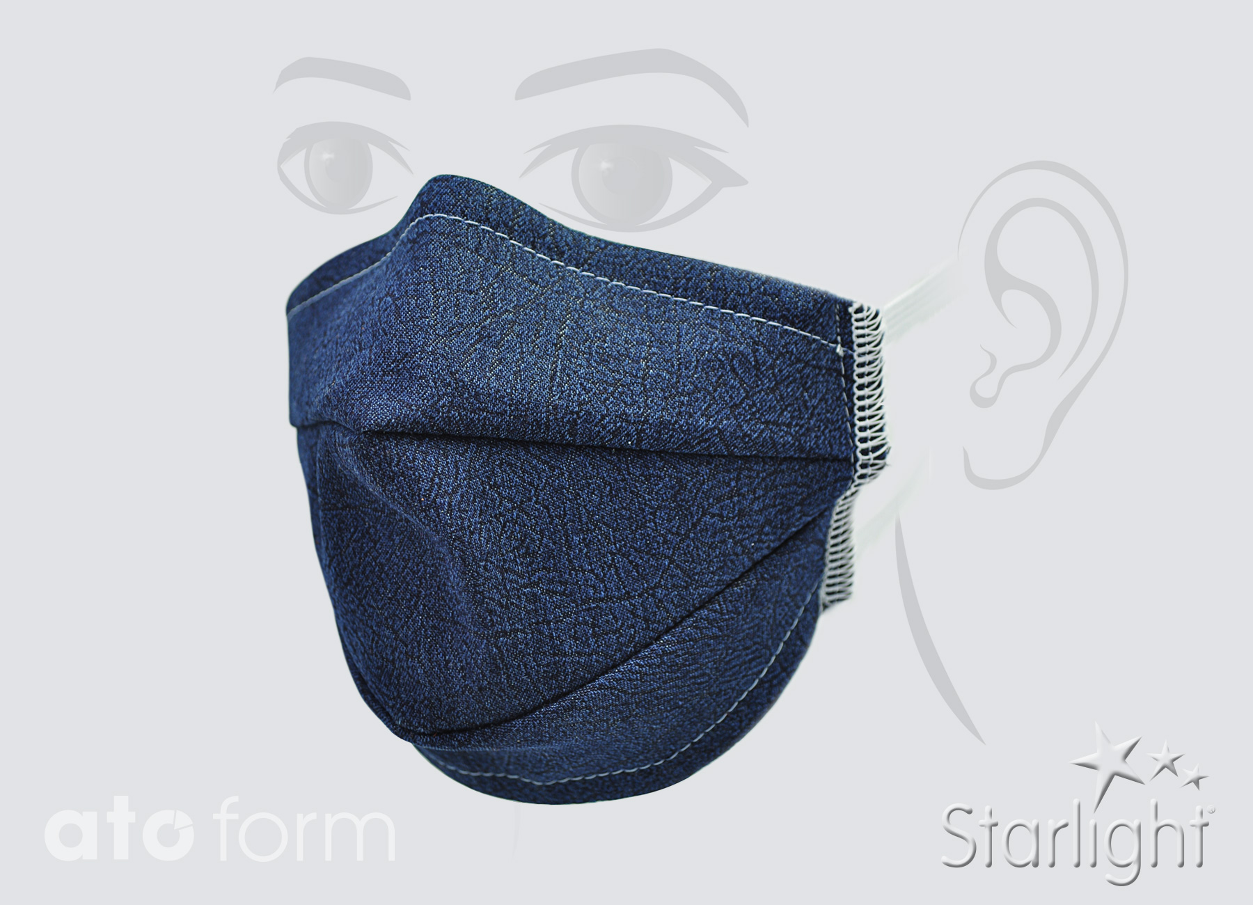 Face mask denim blue with two tucks