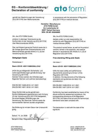 Konformitätserklärung Bettgalgen Saale