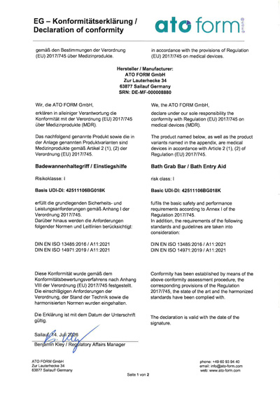 Konformitätserklärung Badewannenhaltegriff